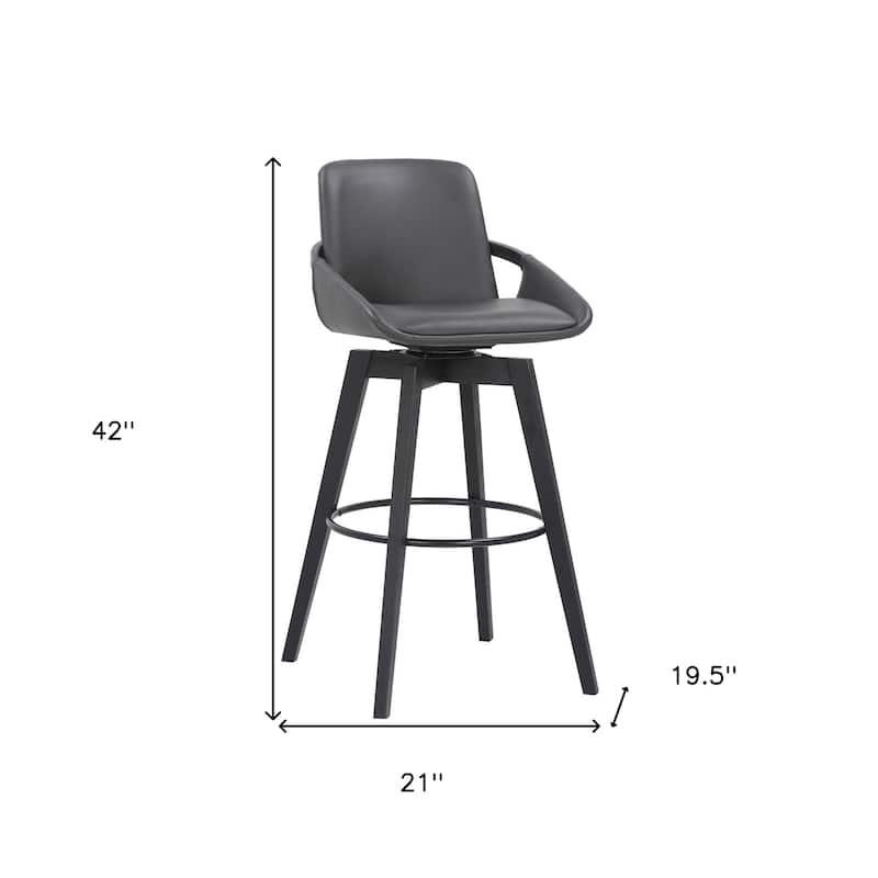 HomeRoots 31" Gray and Black Fabric and Iron Bar Height Swivel Bar Chair