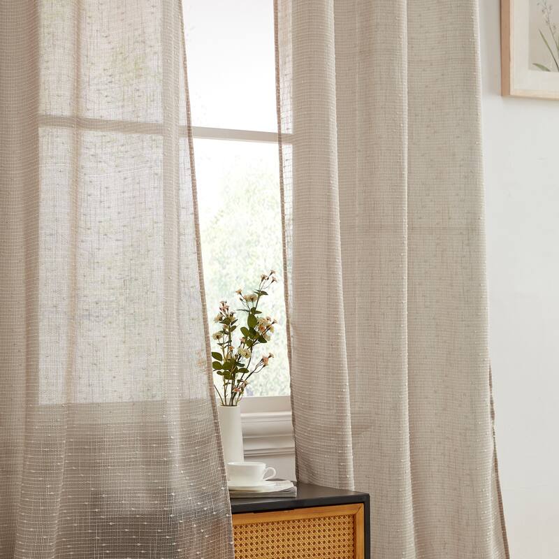HLC.ME Emily Faux Linen Semi Sheer Transparent Rod Pocket Back Tab Lightweight Window Curtains Wide Panels, Pair