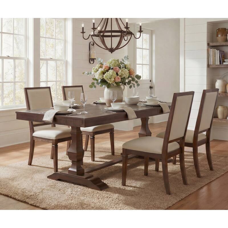 Farmhouse Dining Chair and Bench Set, Solid Wood Upholstered Armless Chair and Dining Bench with Turned Legs - 4 Piece - Espresso Brown
