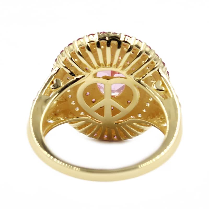 Yellow Over 925 Sterling Silver Pink Topaz,Rhodolite Garnet,White Natural Zircon Ring