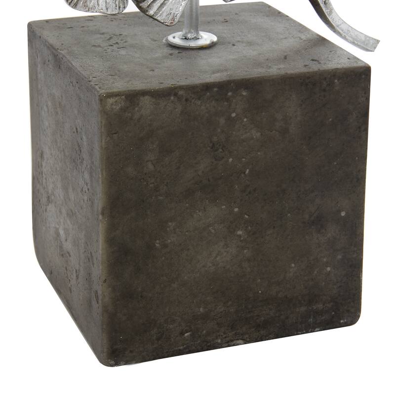 Silver Polystone Floral Decorative Sculpture with Black Block Base