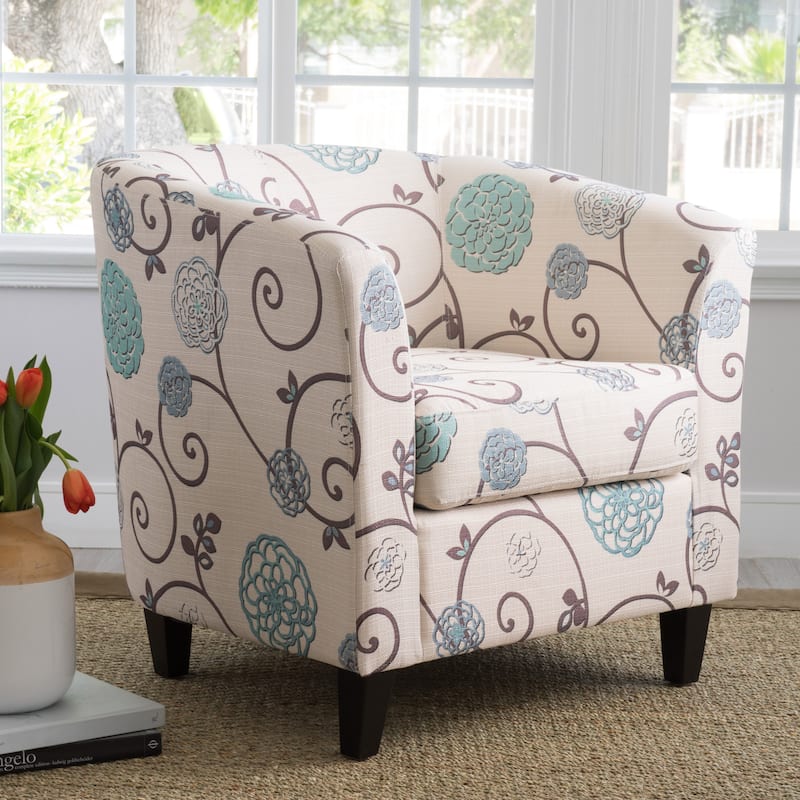 White+Blue Modern 30.5" Upholstered Club Chair with Birch Wood Legs for Living Room