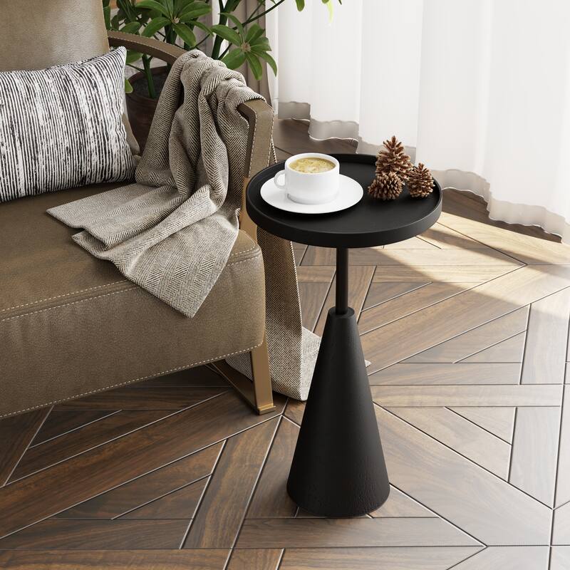 COZAYH Contemporary Round End Table with Tray Top, Solid Wood Pedestal Base for Living Room, Foyer, Study (Black) - Black