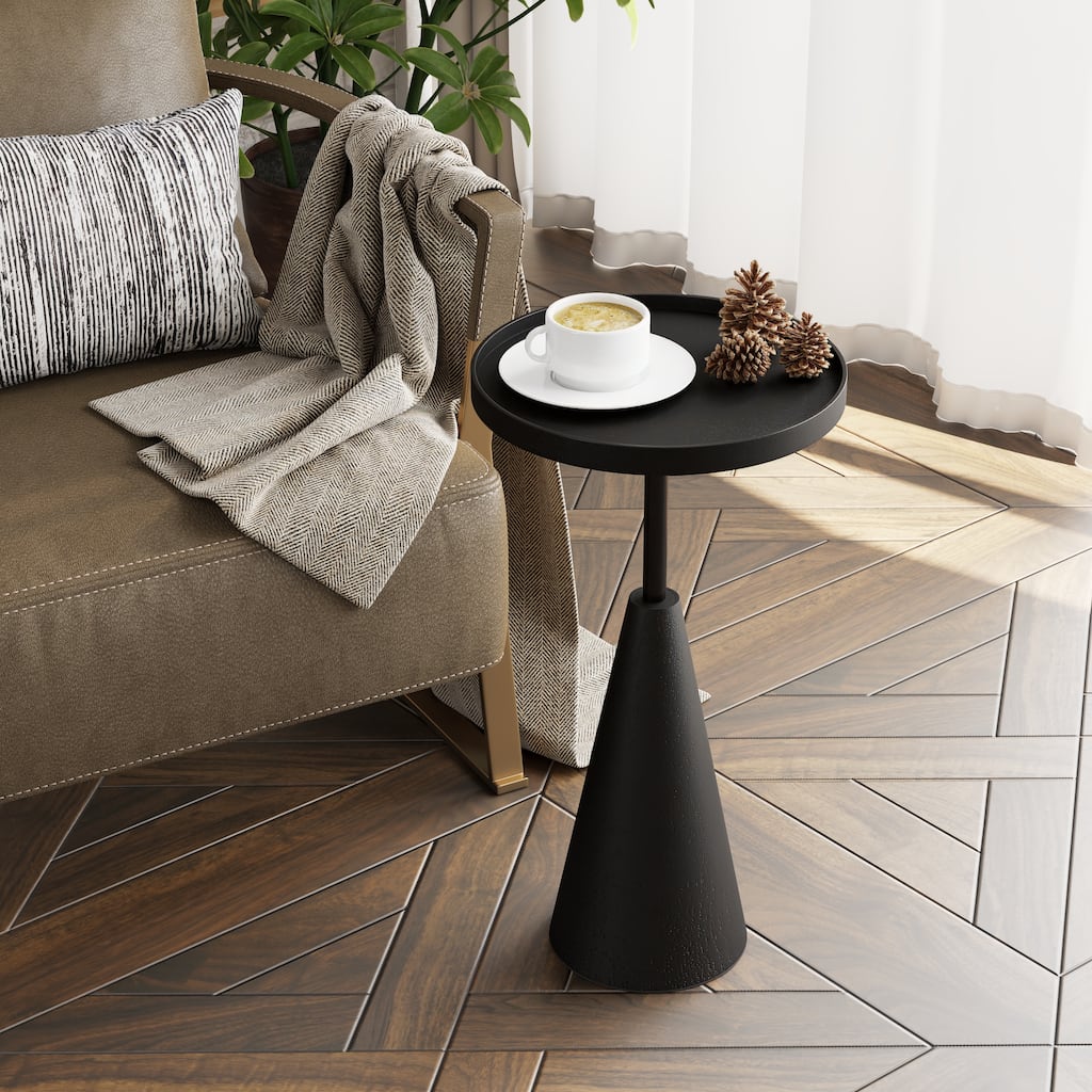 COZAYH Contemporary Round End Table with Tray Top, Solid Wood Pedestal Base for Living Room, Foyer, Study (Black)