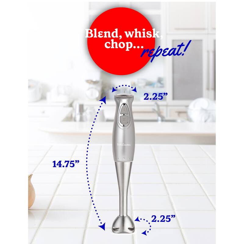 BETTY CROCKER Hand Blender with Beaker,Chopper & Whisk, Silver