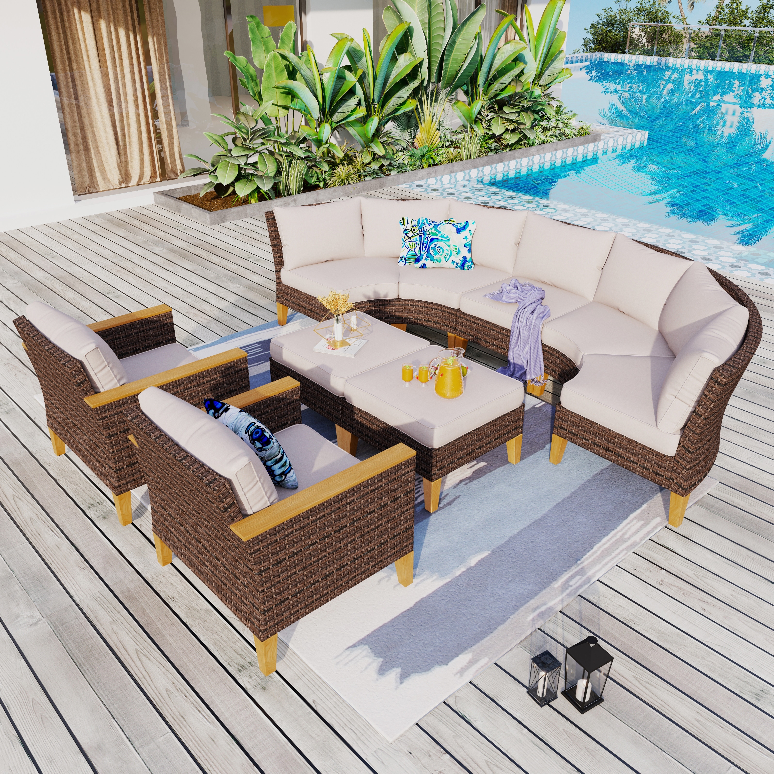11 Piece Outdoor Wicker Half Round Furniture Set Half Moon