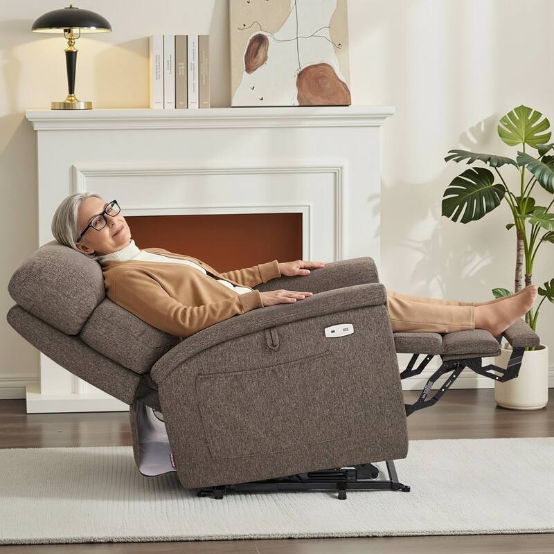 MCombo Power Recliner Lift Chair with Massage, Dual Heating and Adjustable Headrest for Big Elderly People, Fabric R7605
