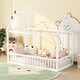 preview thumbnail 1 of 25, Twin Size Floor Kids Bed with House Roof Frame and Guardrails, White White