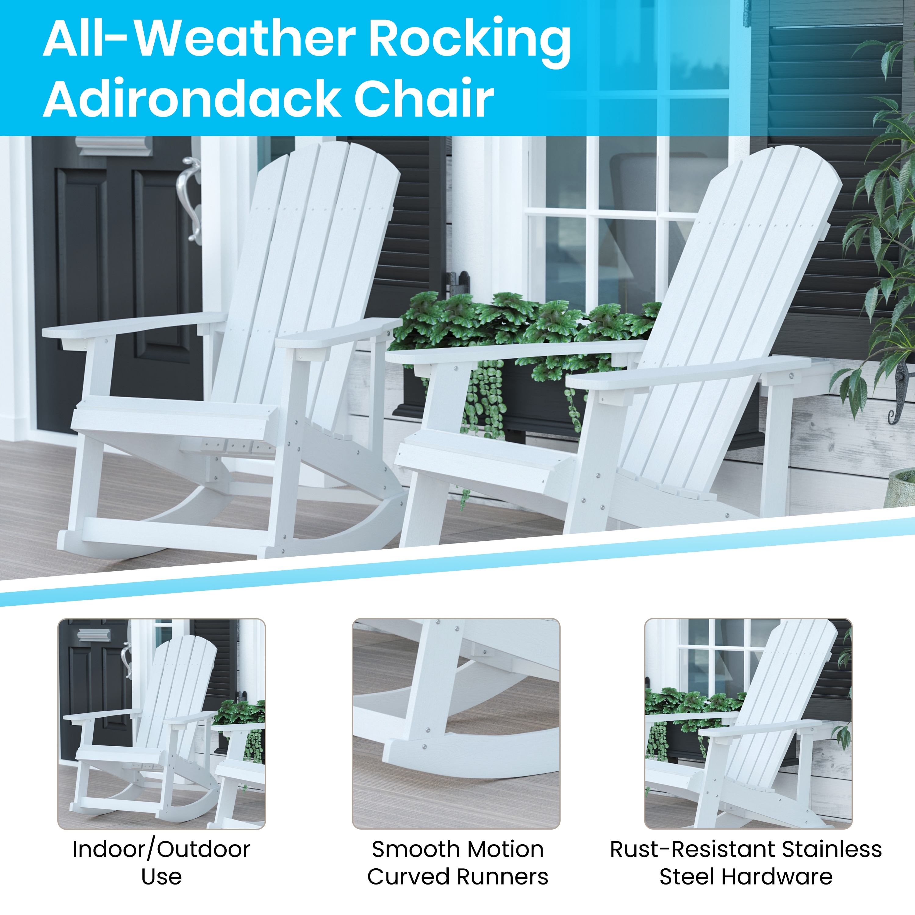 Set of Poly Resin Adirondack Rocking Chairs with Side Table