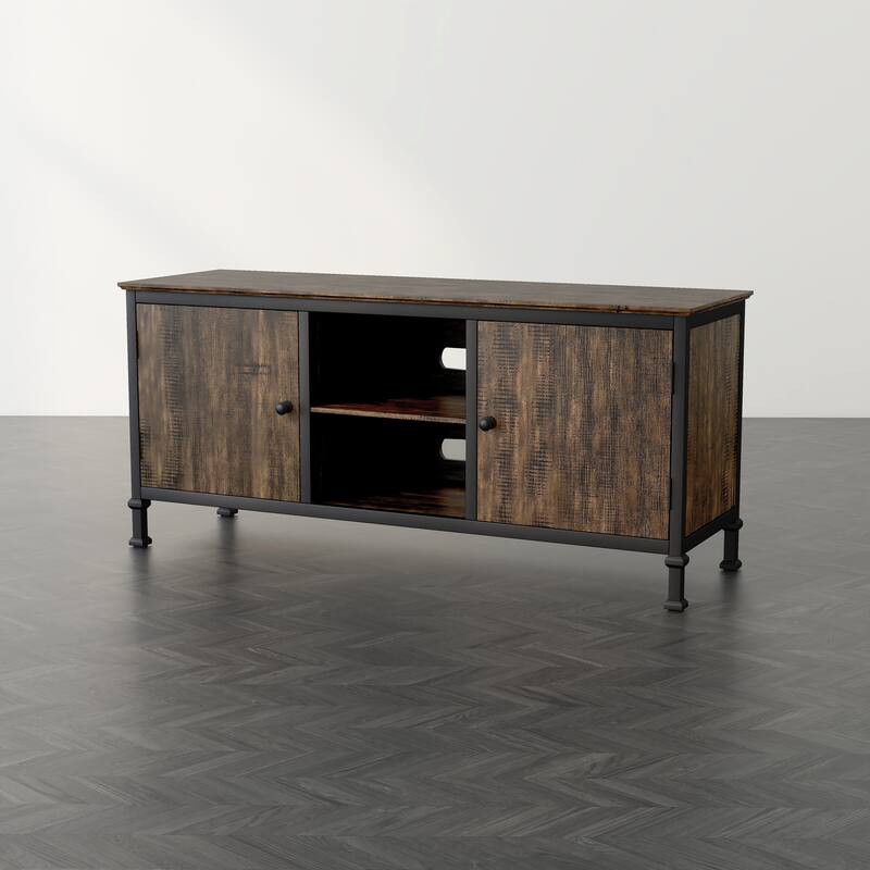 Dele Rustic Oak 60-inch Wood Multi-functional Storage TV Console by Furniture of America