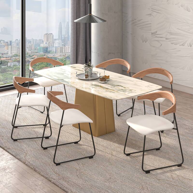 Lyra Modern Dining Chair in Upholstered Faux Leather with Beech Wood Back & Metal Legs by LeisureMod