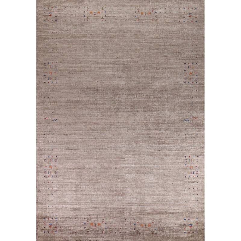 Brown Gabbeh Oriental Area Rug Handmade Silk Carpet - 8'10" x 11'9"