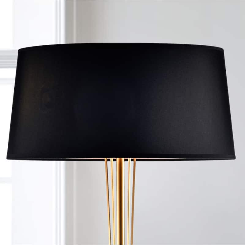 Vinnie Matte Black+Gold Laminated Fabric Drum Shade 3-Light Floor Lamp
