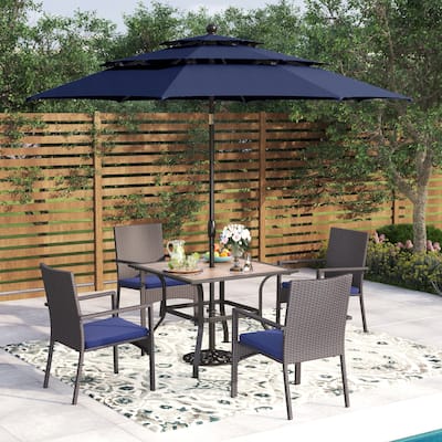 5-Piece Patio Dining Set, 36" Square Acacia Wood Table and 4 Rattan Armrest Chairs