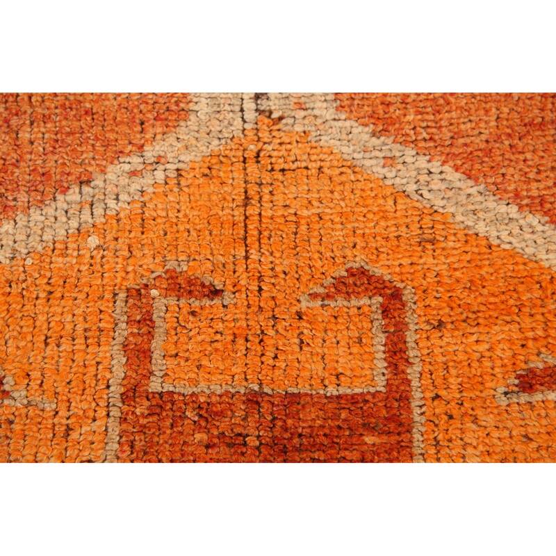 Orange Tribal Oushak Oriental Vintage Runner Rug Handmade Wool Carpet - 3'2"x 10'3"