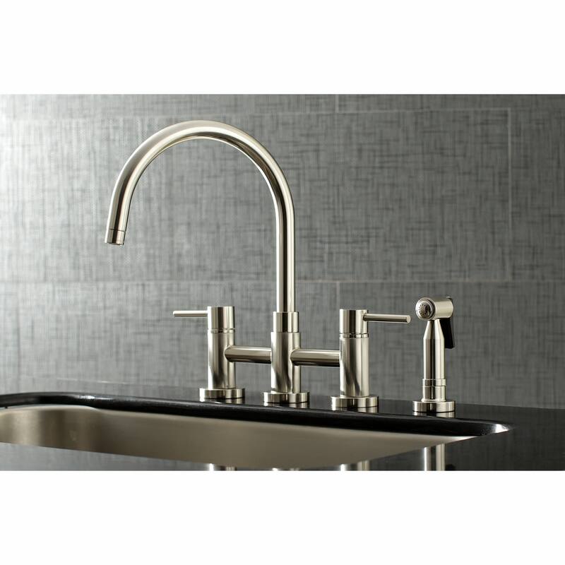Kingston Brass Concord Two-Handle Gooseneck Bridge Kitchen Faucet with Brass Sprayer