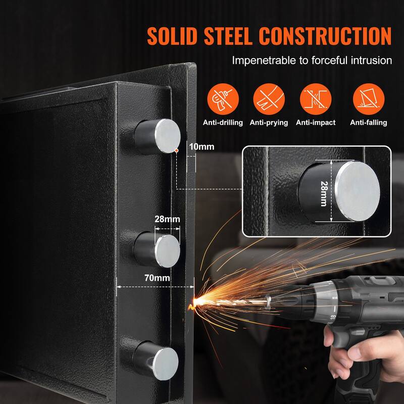 Black Steel 1.7 Cub Depository Safe with Drop Slot, Alarm and Dual Password Access