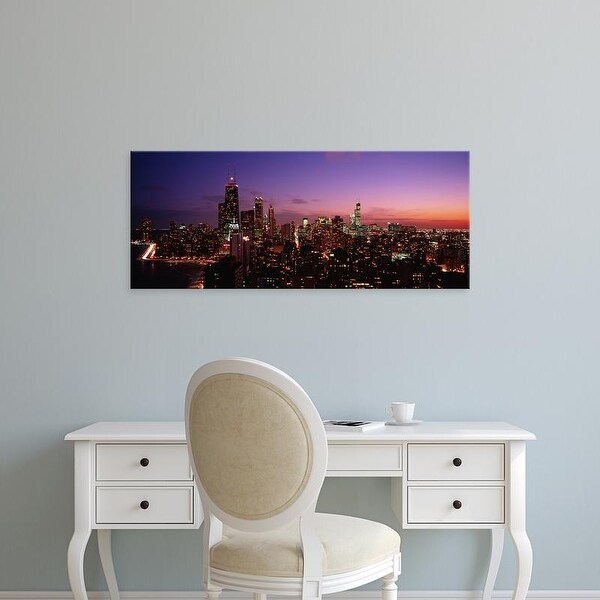 Easy Art Prints Panoramic Images's 'Buildings lit up at dusk, Chicago, Illinois, USA' Premium Canvas Art