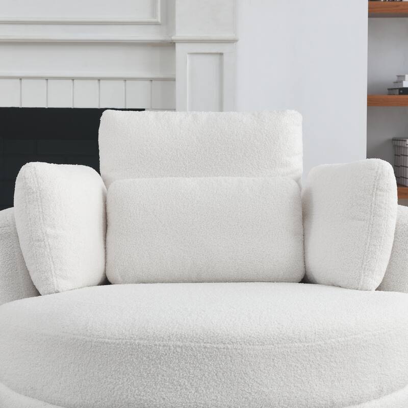 Oversized Teddy Fabric Swivel Barrel Chair with Moon Ottoman & 4 Pillows