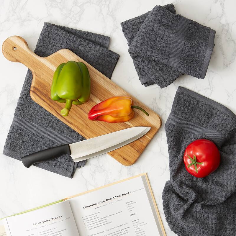 DII Solid Terry Waffle Dishtowel Set of 4