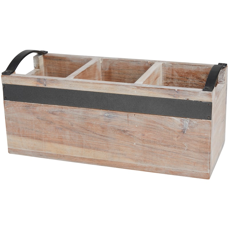 Modern Mango Wood 3 Section Tray with Black Metal Handles - Brown or Beige