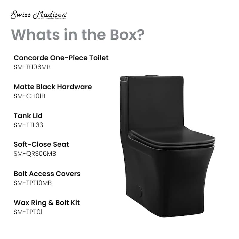 Bastille One Piece Square Toilet Dual Flush In Matte Black, Black Hardware 1.1/1.6 Gpf - 26.05" x 14" 29.25"