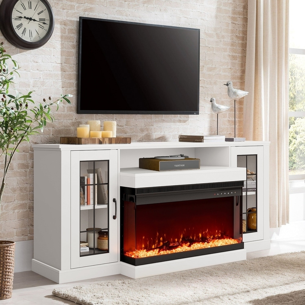 Living Room White Electric Fireplace With Storage EROMMY Electric