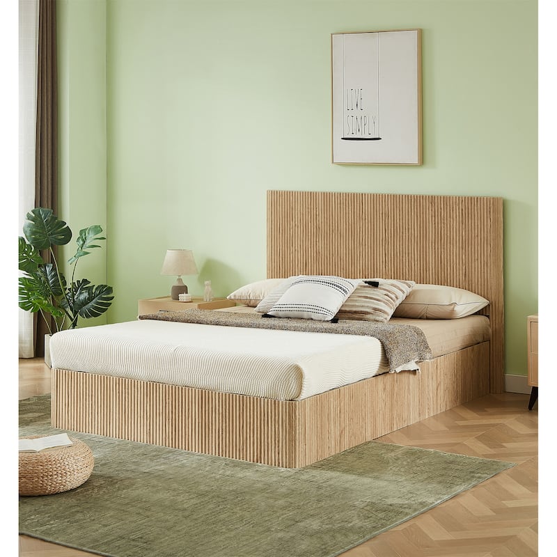 Queen Size Lift Up Storage Bed Frame,No Box Spring Needed - Oak