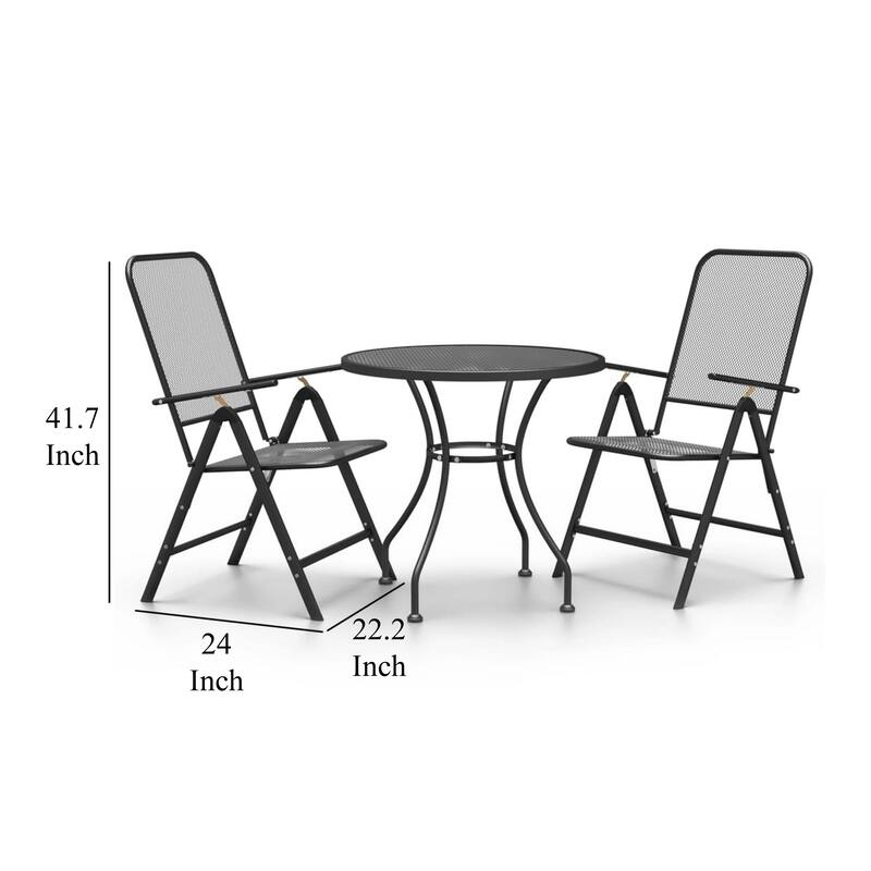 Ian 3 Piece Patio Breakfast Table, 2 Chairs Foldable Set, Black Metal