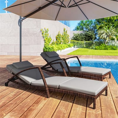 2-Piece Outdoor Rattan Adjustable Backrest Sun Lounger Set with Cushions and Wheels Included - 72.8" L x 28.3" W x 30.7" H