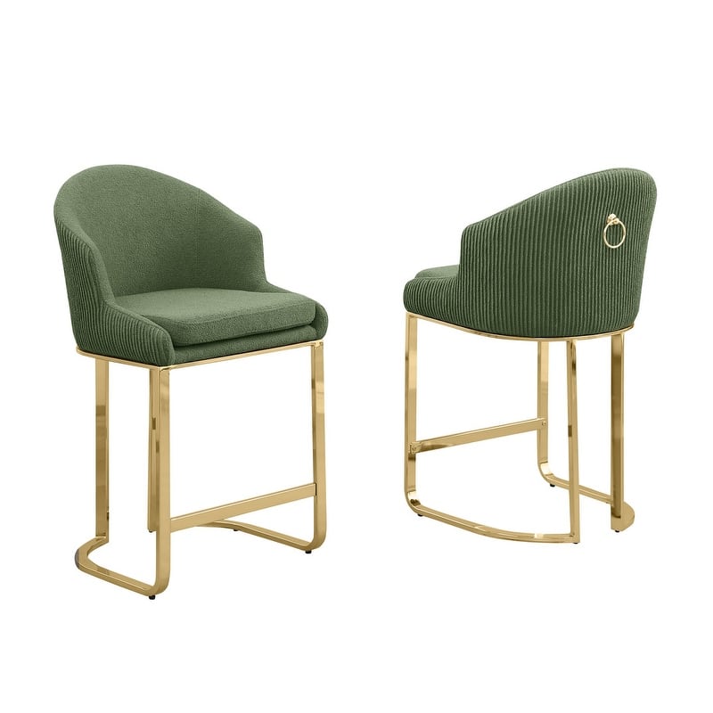Best Quality Furniture Teddy Fabric Gold Chrome Barstools (Set of 2) - N/A