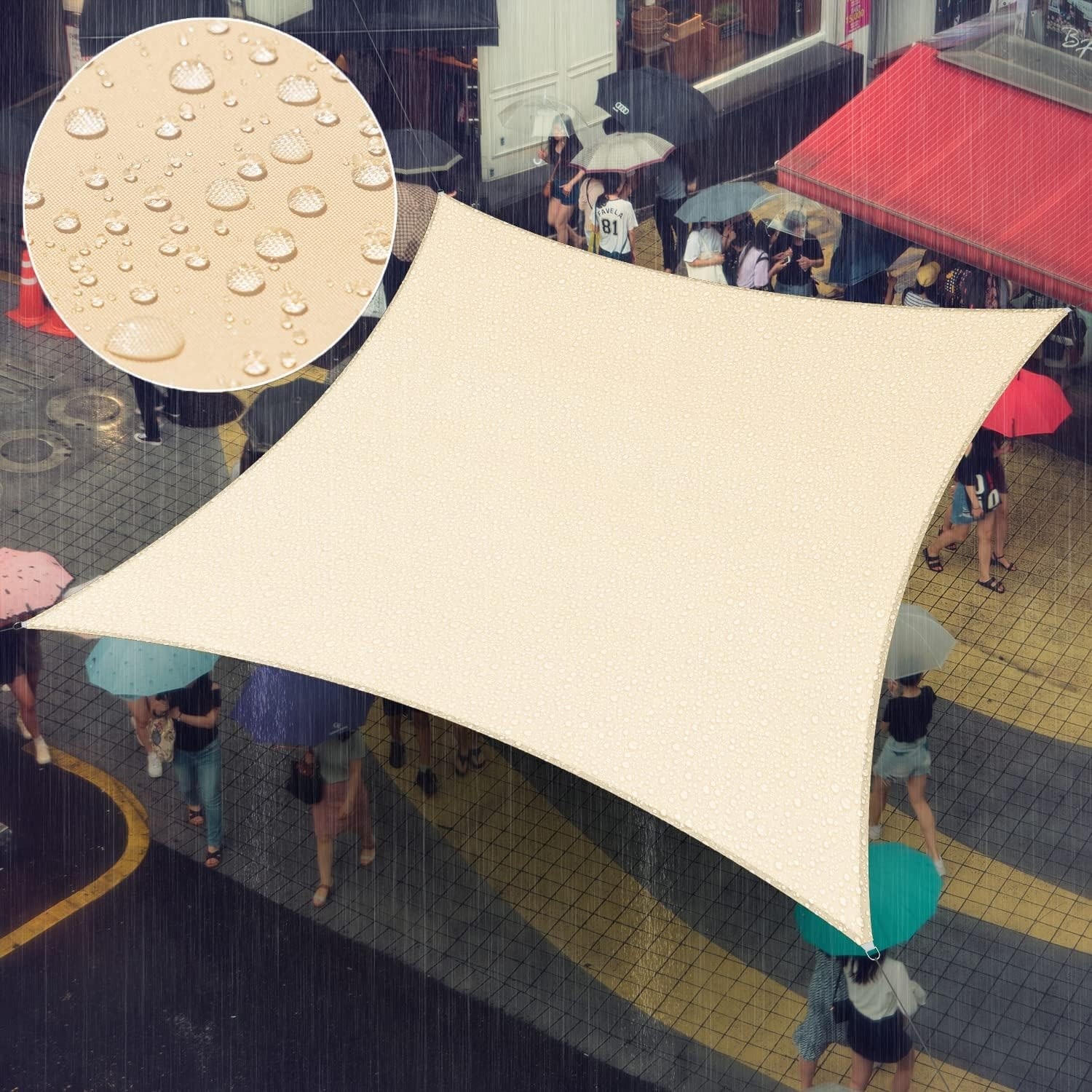 Custom Size Beige Rectangle Waterproof Sun Shade Sail, UPF50+, 98% UV Blockage, Backyard Patio Garden Canopy