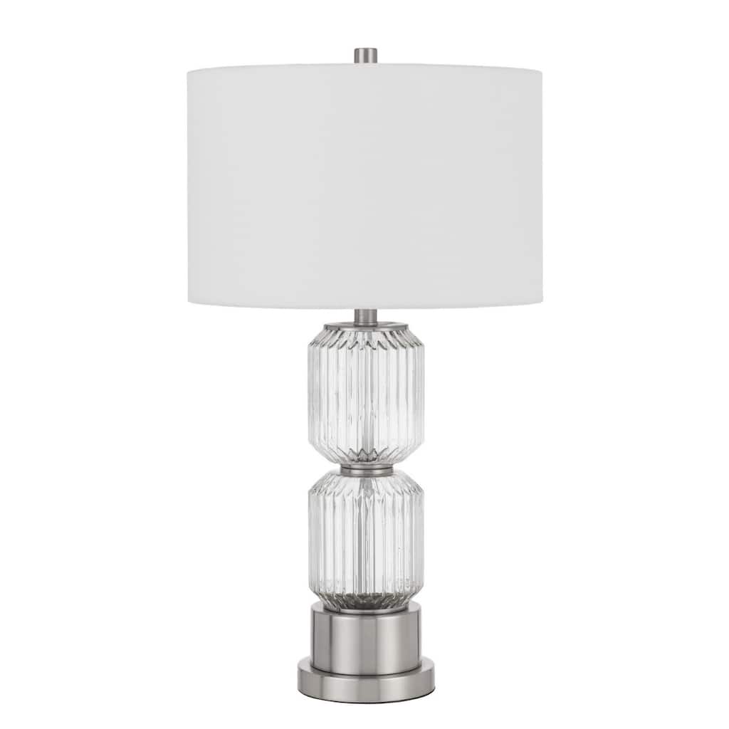 Nickel Metal Table Lamp with White Drum Linen Shade and 3 Way Dimmable Switch - 15” x 15” x 27.75” (D x W x H)