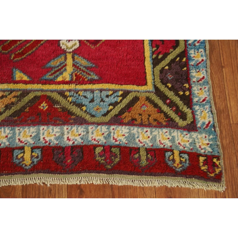 Hand Knotted Oriental 100% Wool Carpet Traditional Geometric Red Karabagh Runner Rug - 12' 0'' X 3' 7''