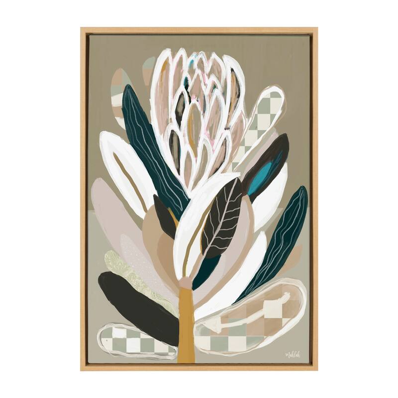 Kate and Laurel Sylvie Sage Protea Framed Canvas by Inkheart Designs