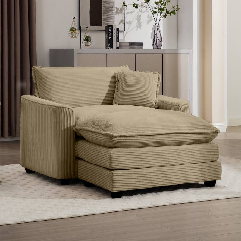 GDFStudio - Thaddeus Corduroy Single Deep Seat Sofa with Footstool and Pillow
