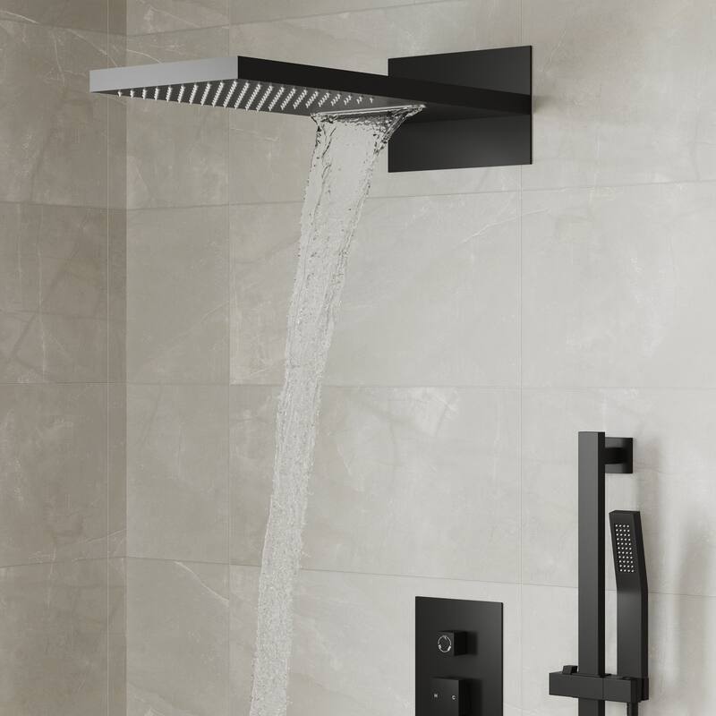 Dual-Function Wall Mounted Waterfall & Rainfall Shower Faucet Set With Rough-In Valve - 22"*10"