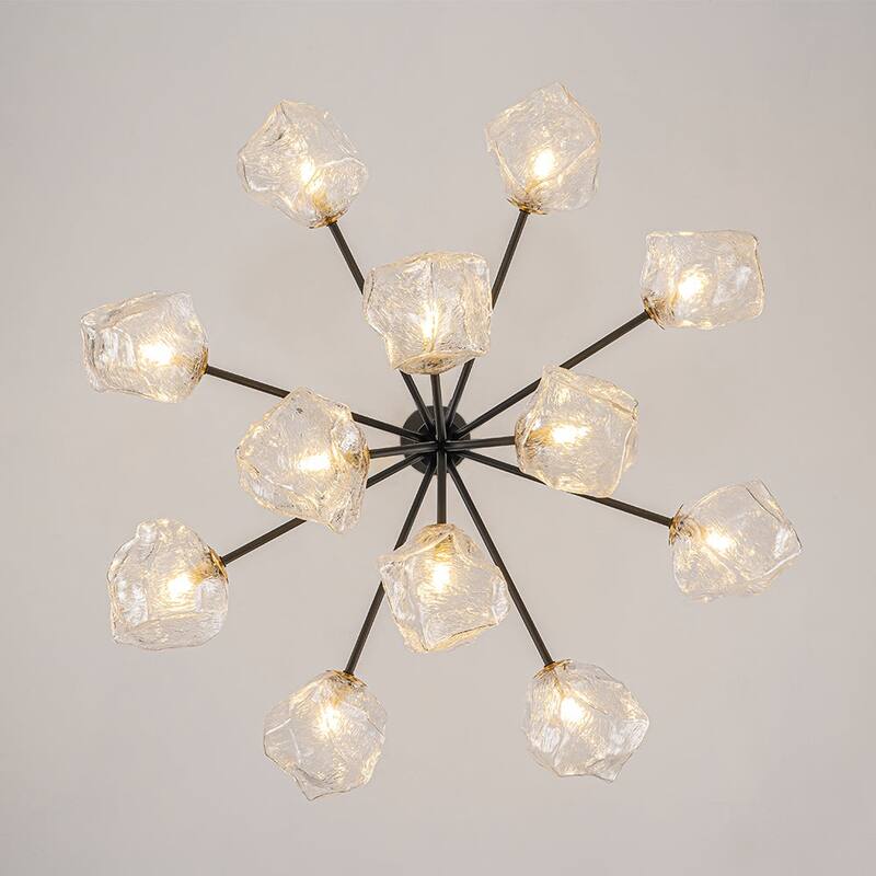 Black and Gold Clear Rock Glass Sputnik Chandelier