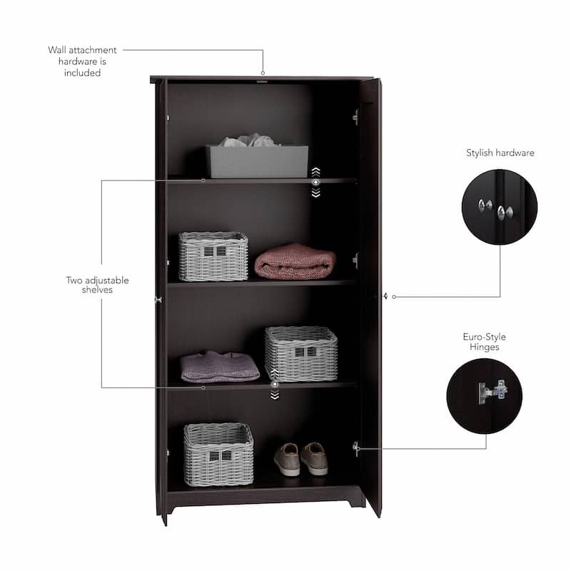 Cabot Espresso Oak Tall Storage Cabinet with Doors - 31.38"L x 16.30"W x 61.14"H