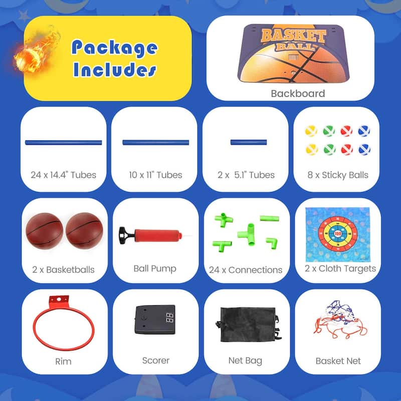 2-in-1 Kids Basketball Arcade & Sticky Balls Game w/Scoreboard Sound