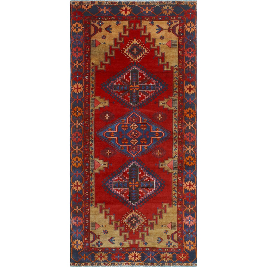 Fine Vintage Distressed Joesph Red/Navy Runner - 4'10" x 10'5"