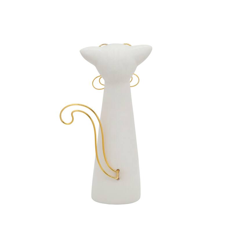 Sagebrook Home Modern Stoneware and Ceramic Cat Figurine with Gold Wire Accents - Elegant Decorative Sculpture