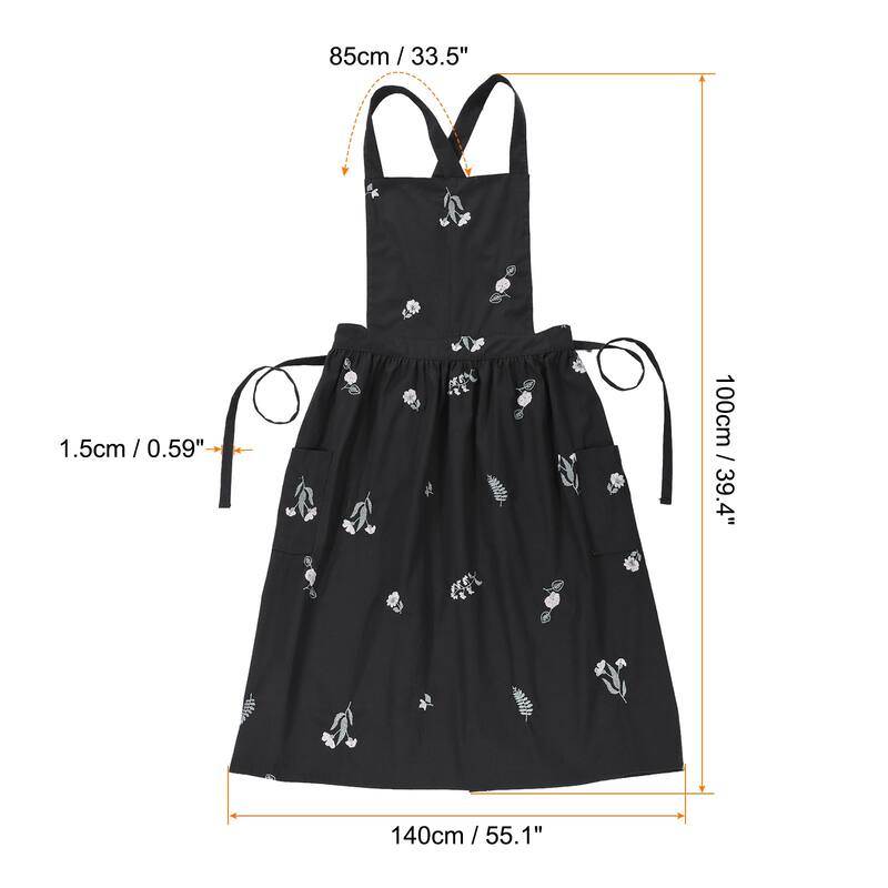 Cotton Aprons, 100 x 140cm Adjustable Bib Kitchen Apron with Pockets - 100 x 140cm - Black