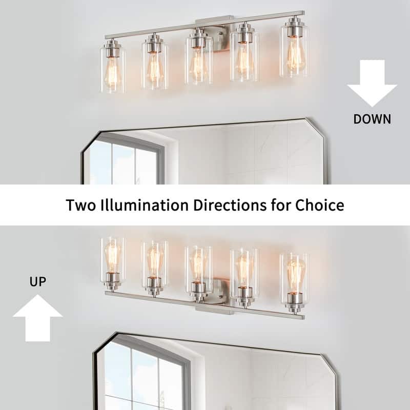 KAWOTI 5-Light Dimmable Bathroom Vanity Light with Clear Glass Shade