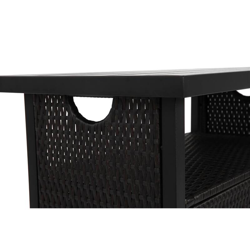 Anmytek Dark Brown Wicker Rolling Storage Cabinet with Doors for Patio Pool Deck Outdoor