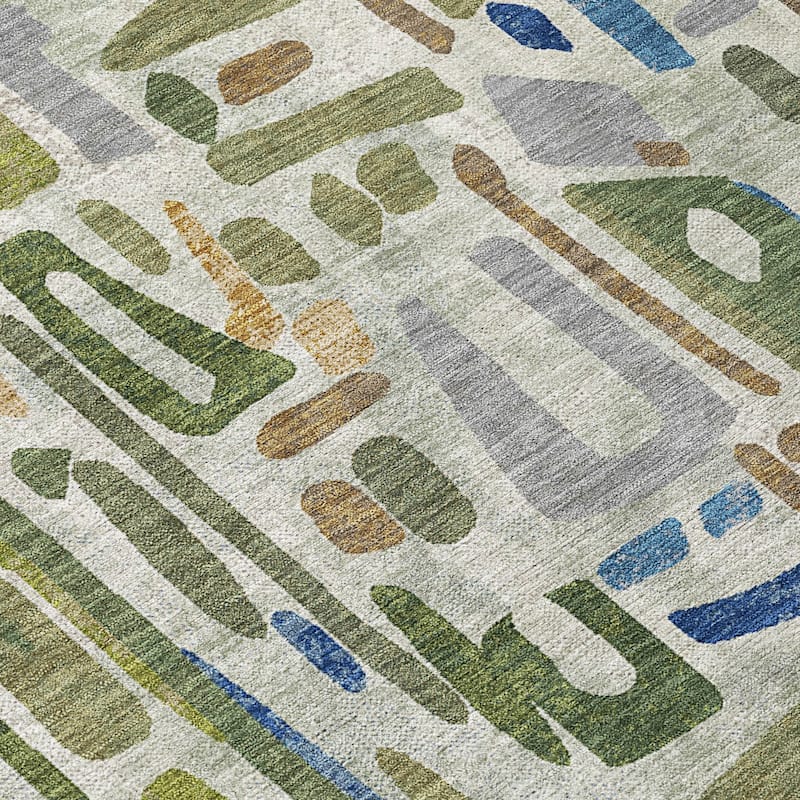 Machine Washable Indoor/ Outdoor Global Geo Chantille Rug