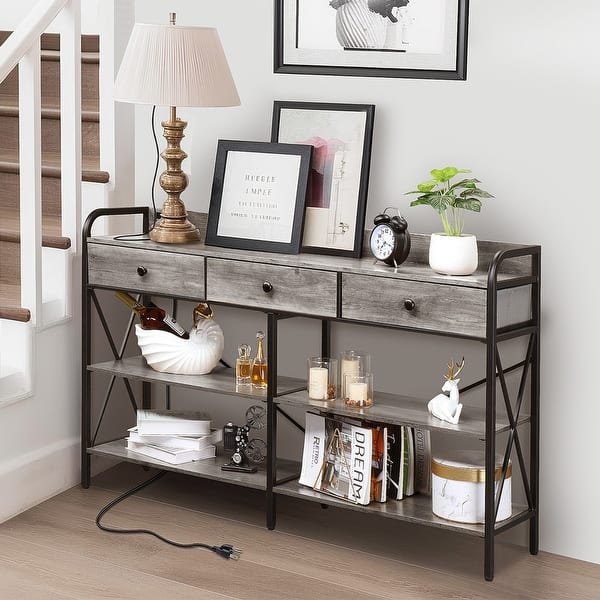 Console Table With Outlets And Usb Ports Narrow Entryway Table With 3 Drawer Bed Bath 2155