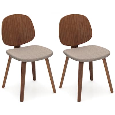 Walnut-Grey Bentwood Dining Chairs Set of 2 with Chenille Upholstery and Cushions - 19" x 20" x 32"