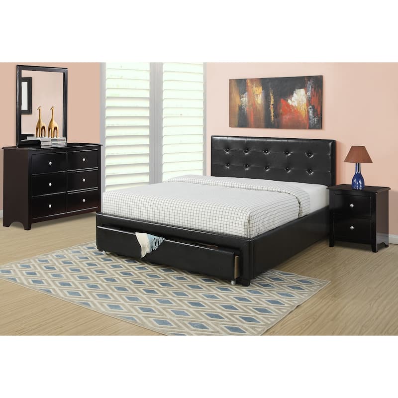 Full Size Upholstered Bed with Tufted Headboard and Under Bed Storage