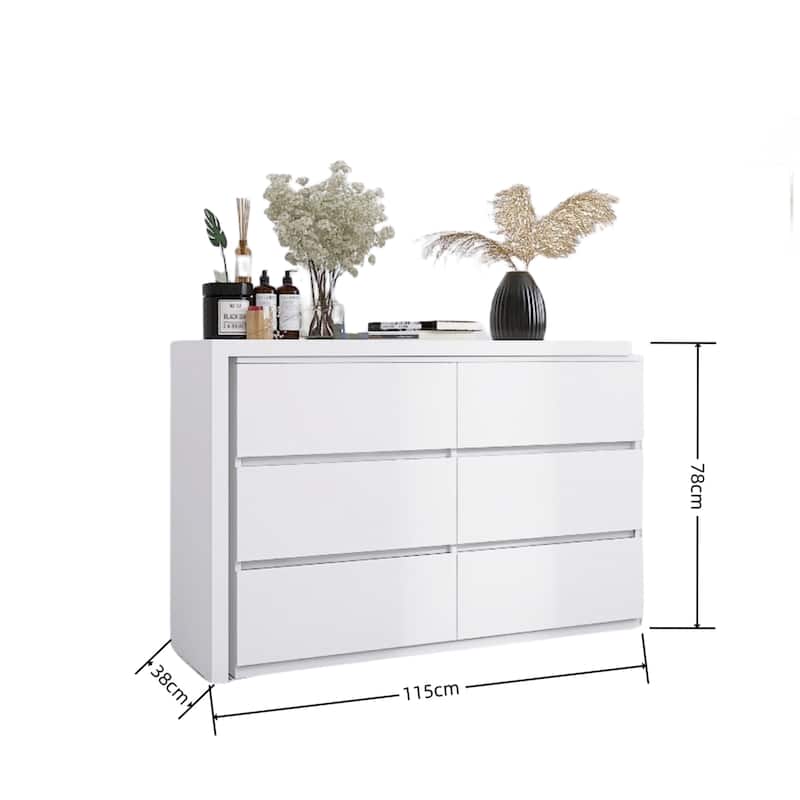 Extended Desktop 6 Drawers Chest of Drawer without Handle Vanity
